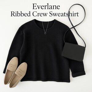 Everlane Black Ribbed Crew Sweatshirt | 65% Cotton Blend, Size S – Minimal Luxe